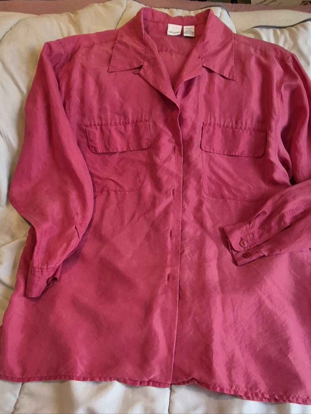 100 % Silk Pink Button-Up Blouse